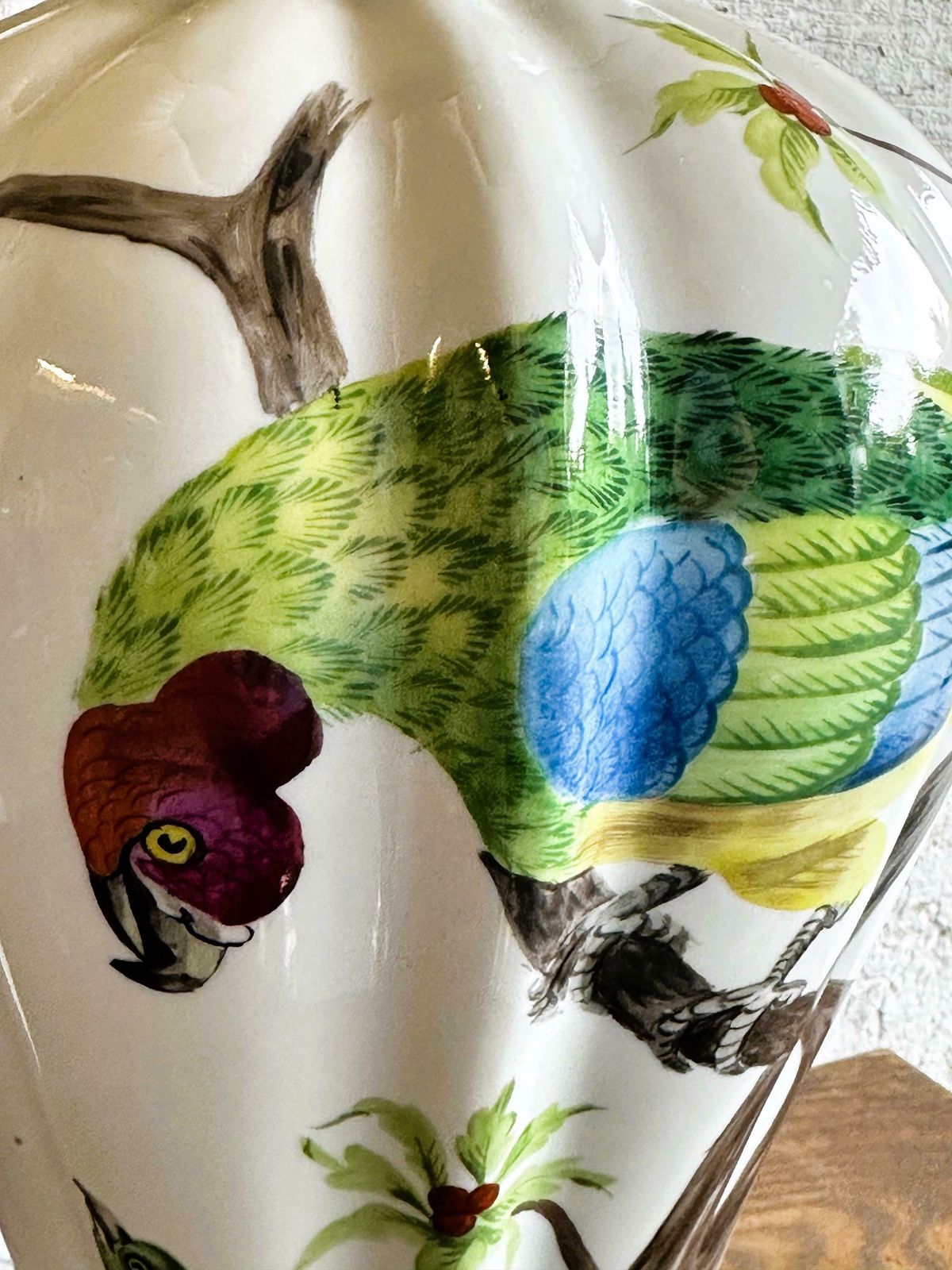 Porcelaine De Paris With Exotic Birds Porcelain Table Lamp, 1950s. photo for sale