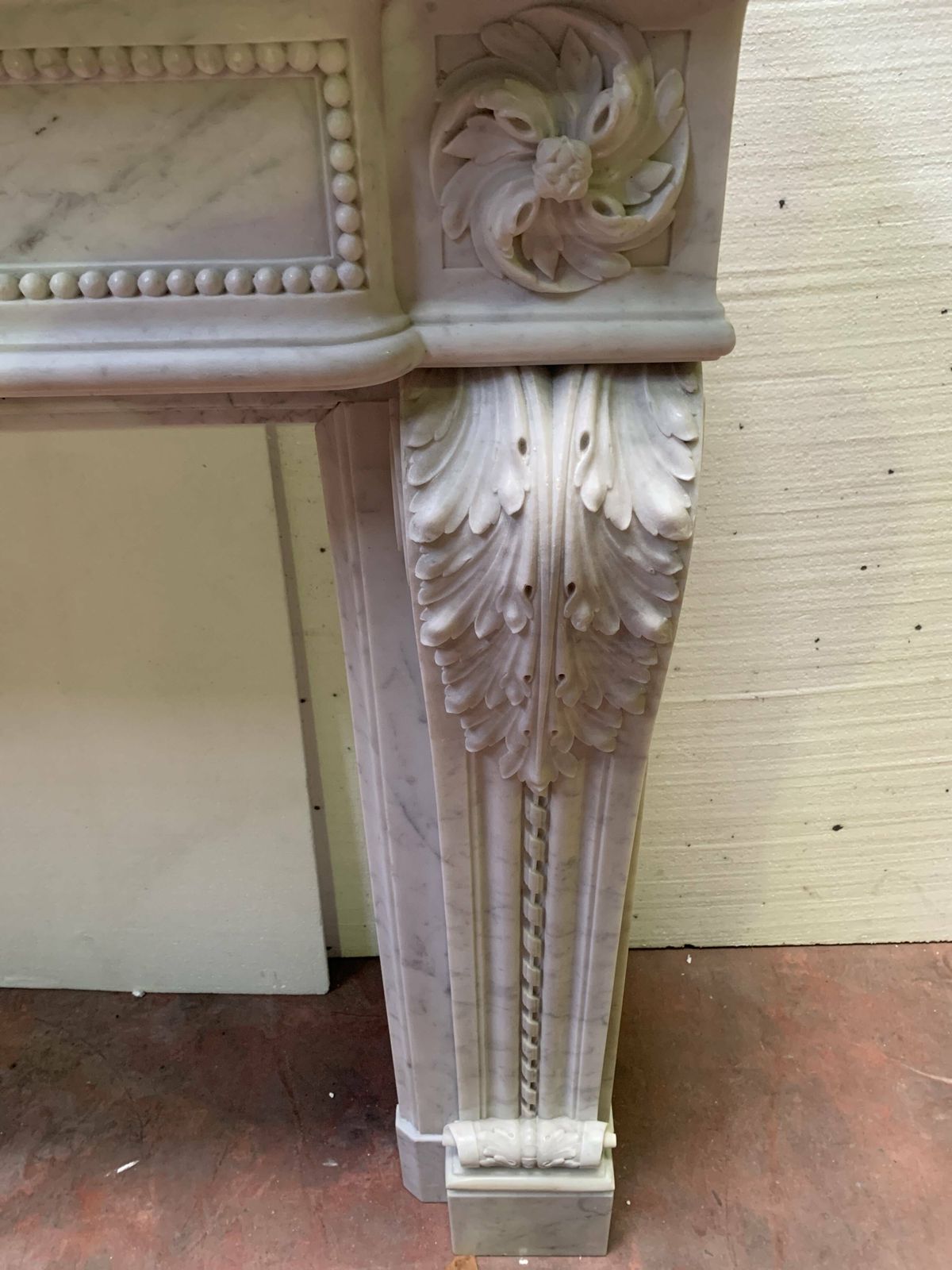 photo furniture Louis XVI Style Fireplace In White Carrara Marble, 19th Century