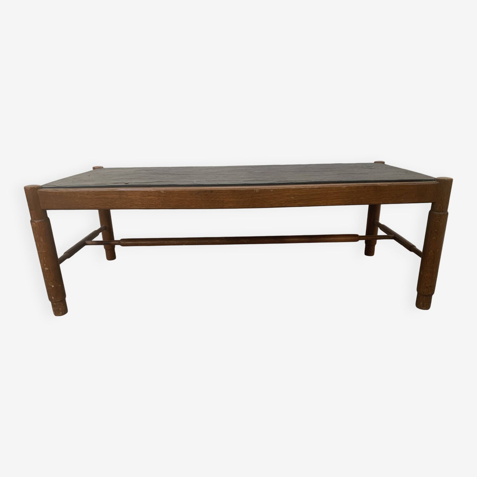 20th Century Oak Coffee Table With Slate Top