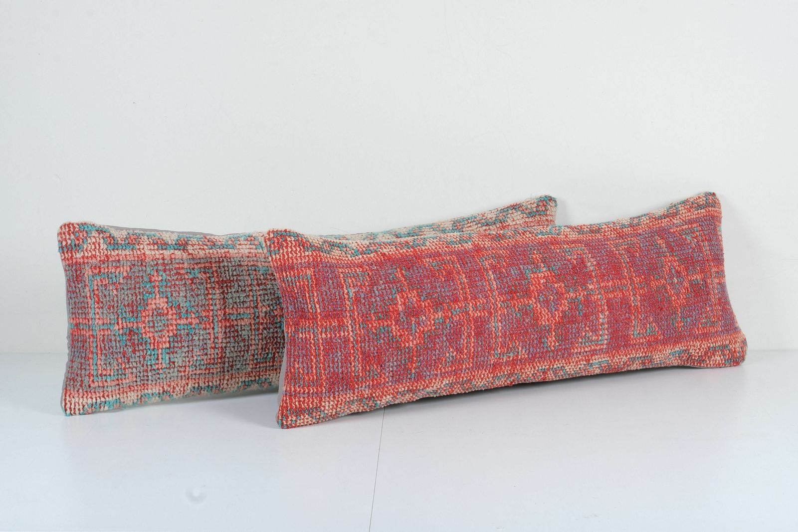Oushak Lumbar Pillow, Pair Brick Red Carpet Bedding Pillow, Set Of Two Organic Wool Neutral  Bed Pillows photo Textiles