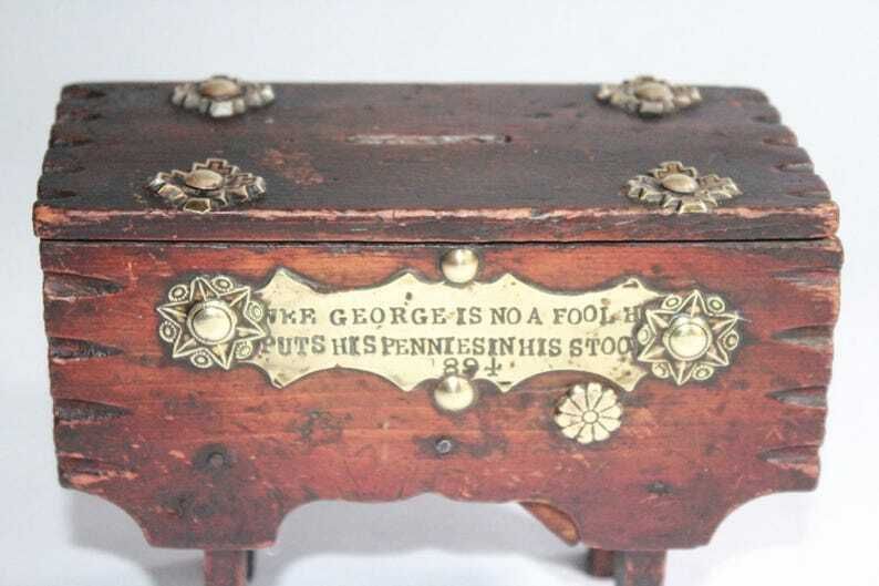 Antique Money Box 1894, Including Victorian Pennies. Unique Gift.