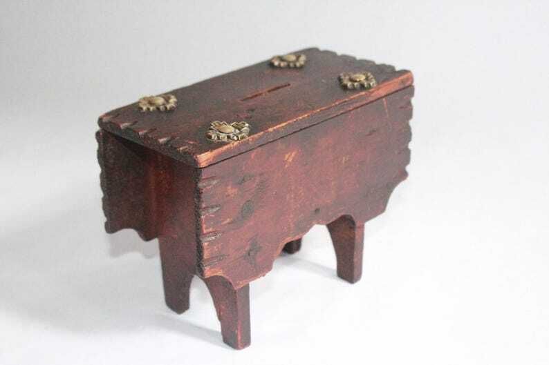 photo for sale Antique Money Box 1894, Including Victorian Pennies. Unique Gift.
