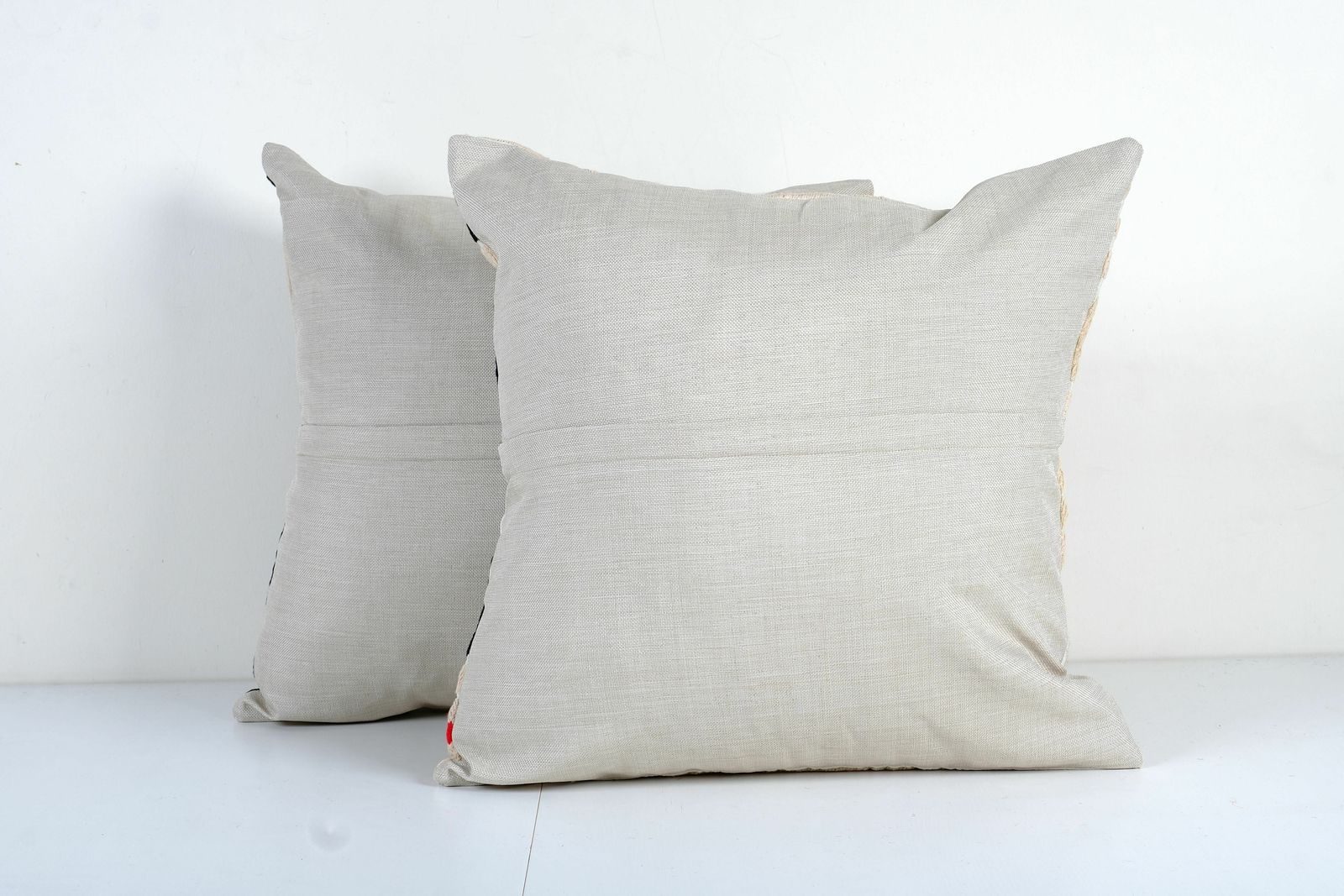 Set Of Two Beige Suzani Cushion Cover, Suzani Pillow Case Made From A 19th Century Suzani, Pair Black Uzbek  Cover photo 160.0