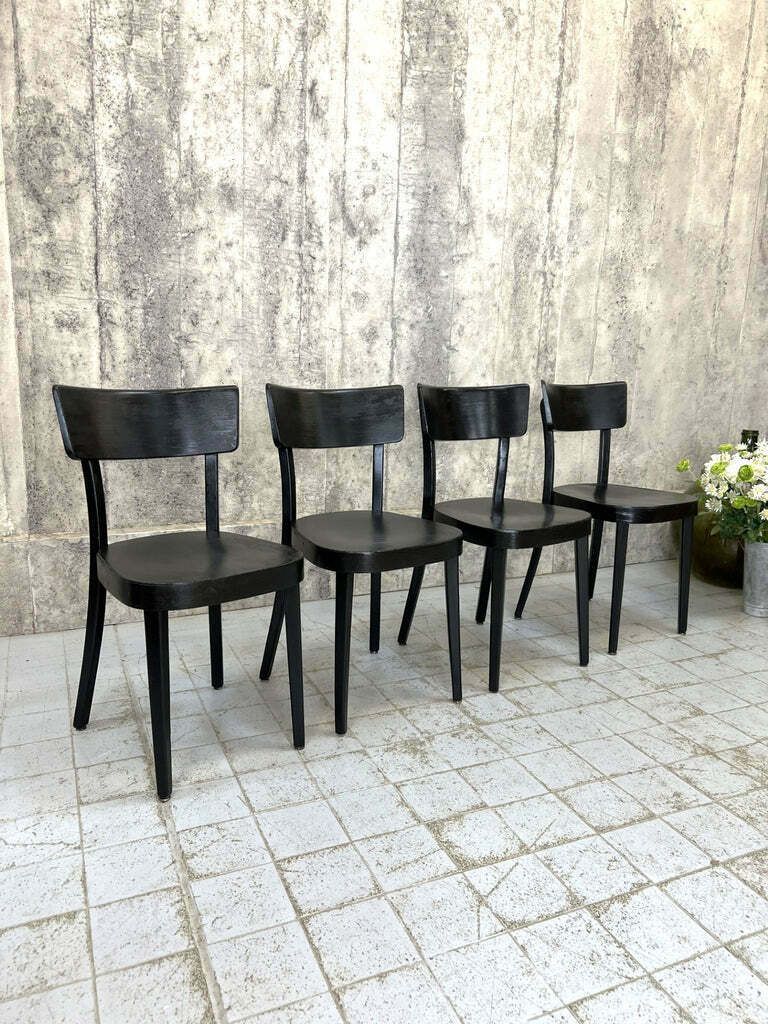 Set Of Four French Black Bentwood Bistro Chairs photo Furniture