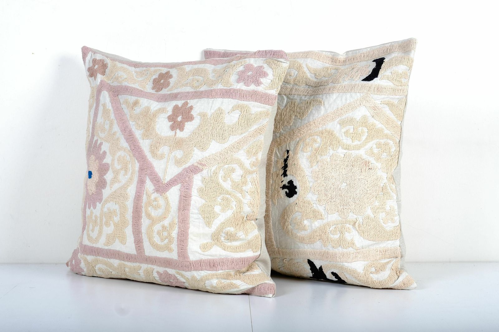 Suzani Cushion Cover, Set Of Two Suzani Pastel Pillow Case Made From A 19th Century Textile, Pair Pink  Cover photo furniture