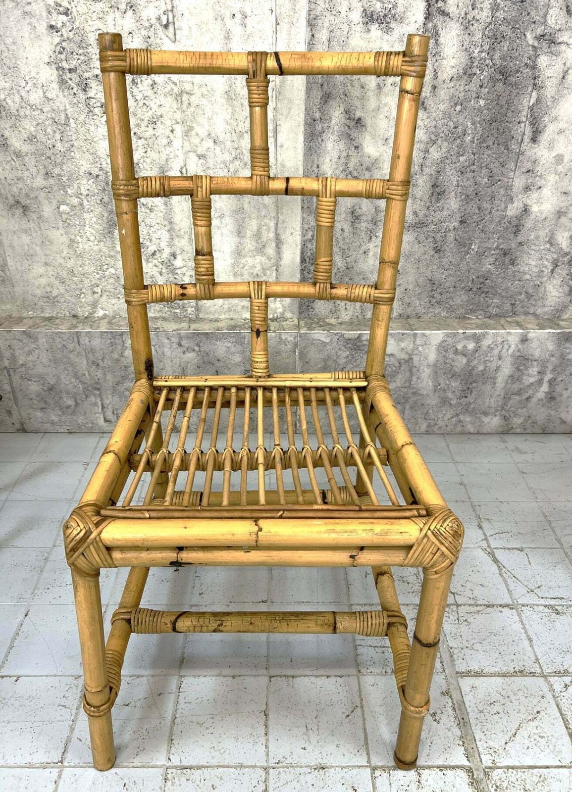 Set Of Four 1970s Bamboo Dining Chairs photo Furniture