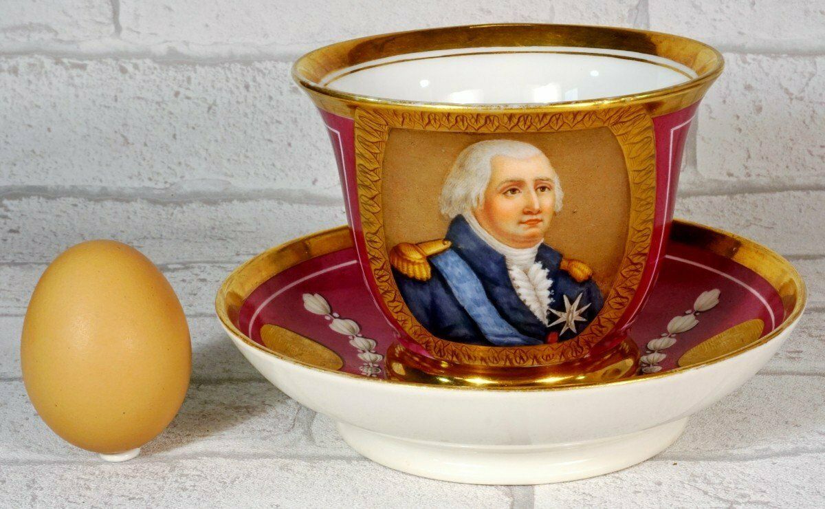 photo for sale Large Chocolate Cup And Saucer In Paris Porcelain Representing King Louis XVIII