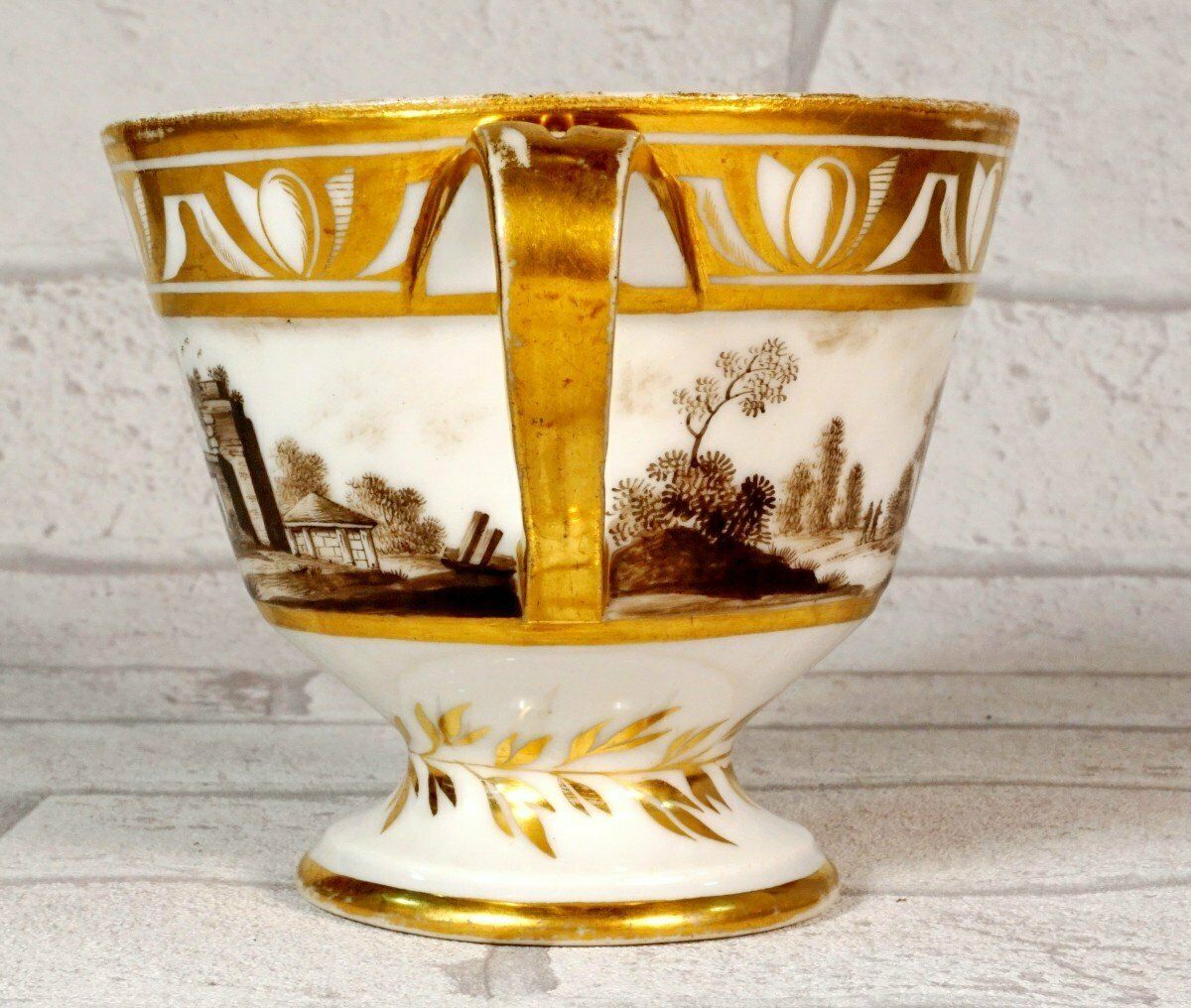 Large Chocolate Cup And Saucer In Paris Porcelain   Late 18th Century photo vinterior