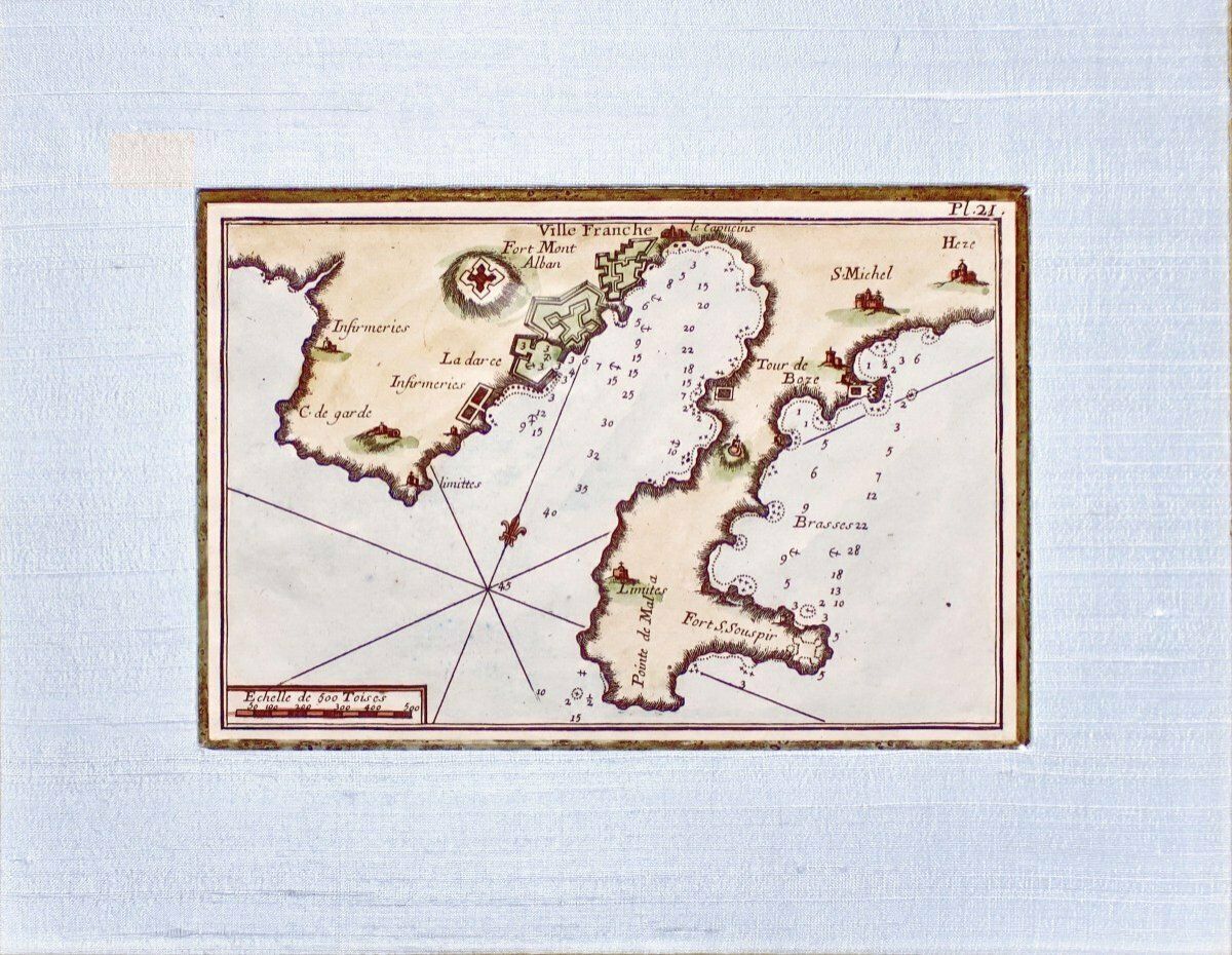 Rare Engraving Of A Marine Chart   Plan Of The Bay Of Villefranche Sur Mer   18th Century photo Art