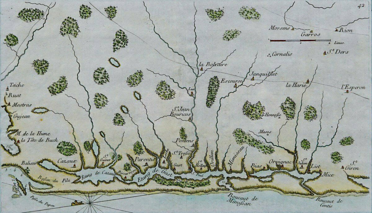 Rare Engraving Of A Marine Chart Of The Arcachon Basin   No. 42   18th Century photo for sale