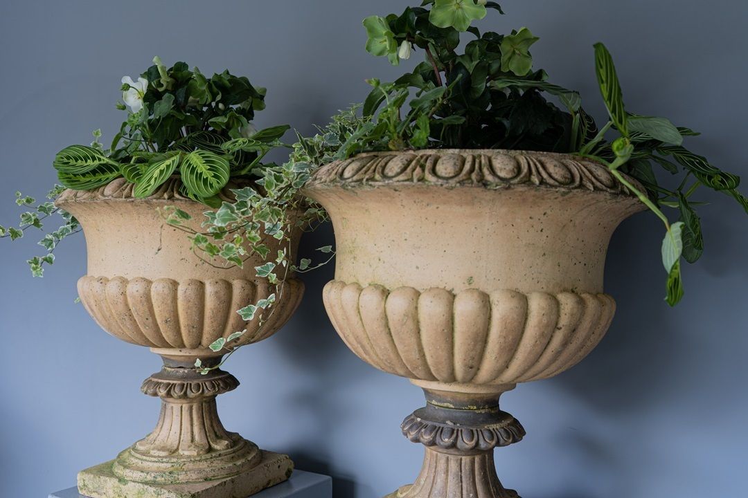 Pair Of Buff Terracotta Garden Urns