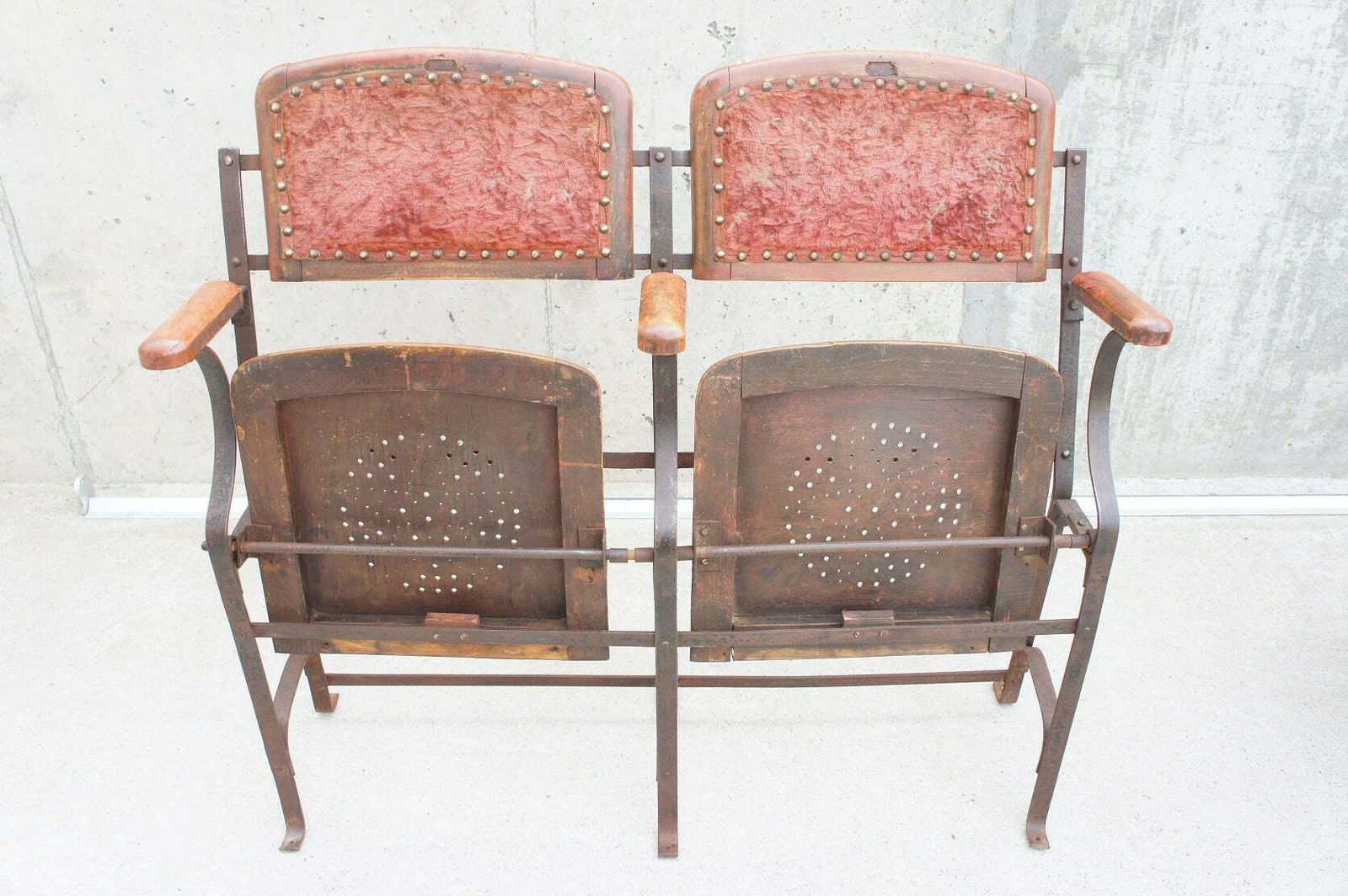 French Napoleon III 19th Century Metal, Wood, Red Velvet And Satin Cinema Seats photo furniture