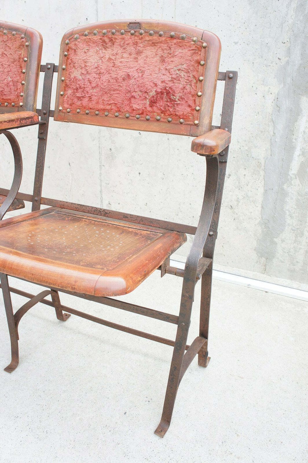 French Napoleon III 19th Century Metal, Wood, Red Velvet And Satin Cinema Seats photo 399.0