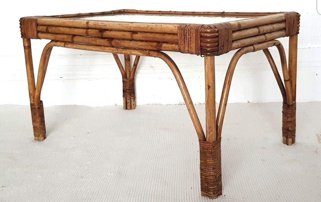 Mid Century Italian Riviera Bamboo & Glass Coffee Table photo furniture