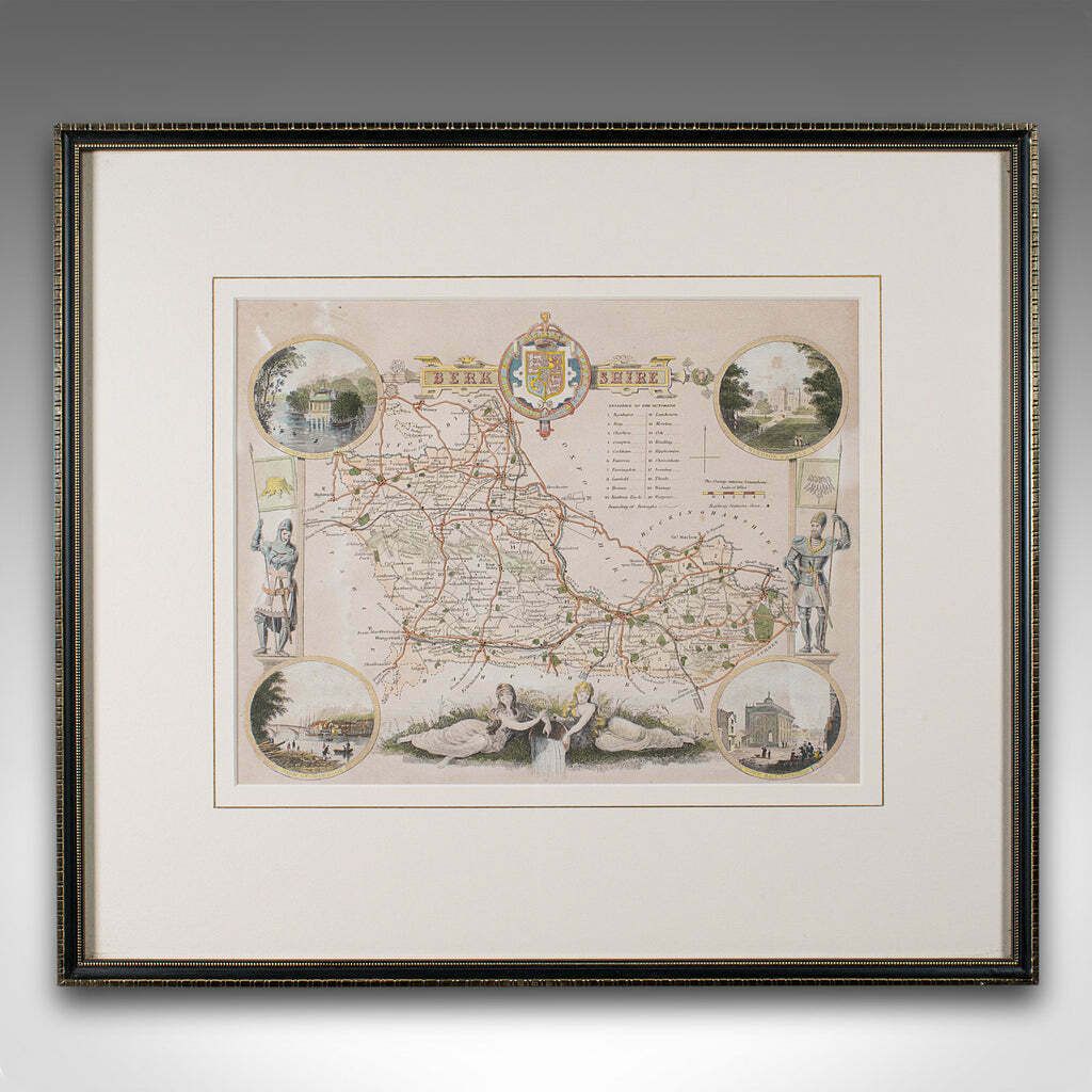 Antique County Map, Berkshire, English Framed Lithograph, Cartography, Victorian photo furniture