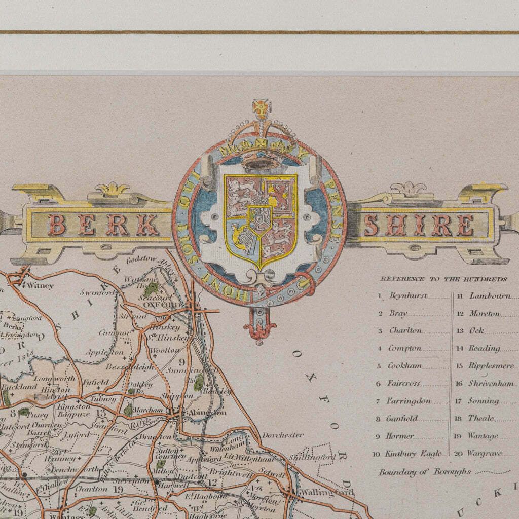 Antique County Map, Berkshire, English Framed Lithograph, Cartography, Victorian photo 295.0