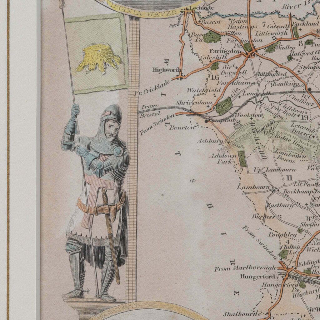 Antique County Map, Berkshire, English Framed Lithograph, Cartography, Victorian photo buy