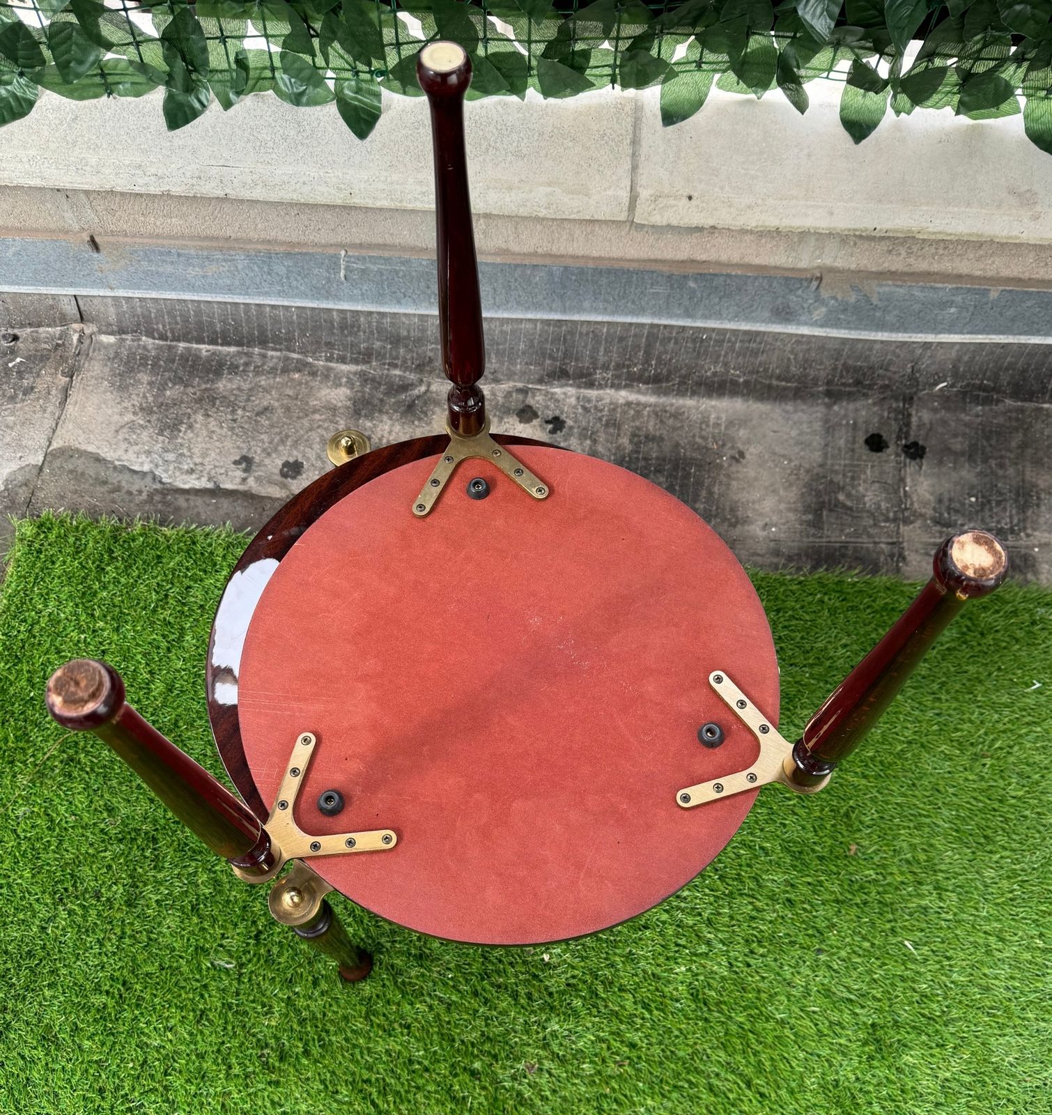 photo for sale Set Of 2 Italian Lacquered Wood And Brass Side Tables Hollywood Regency