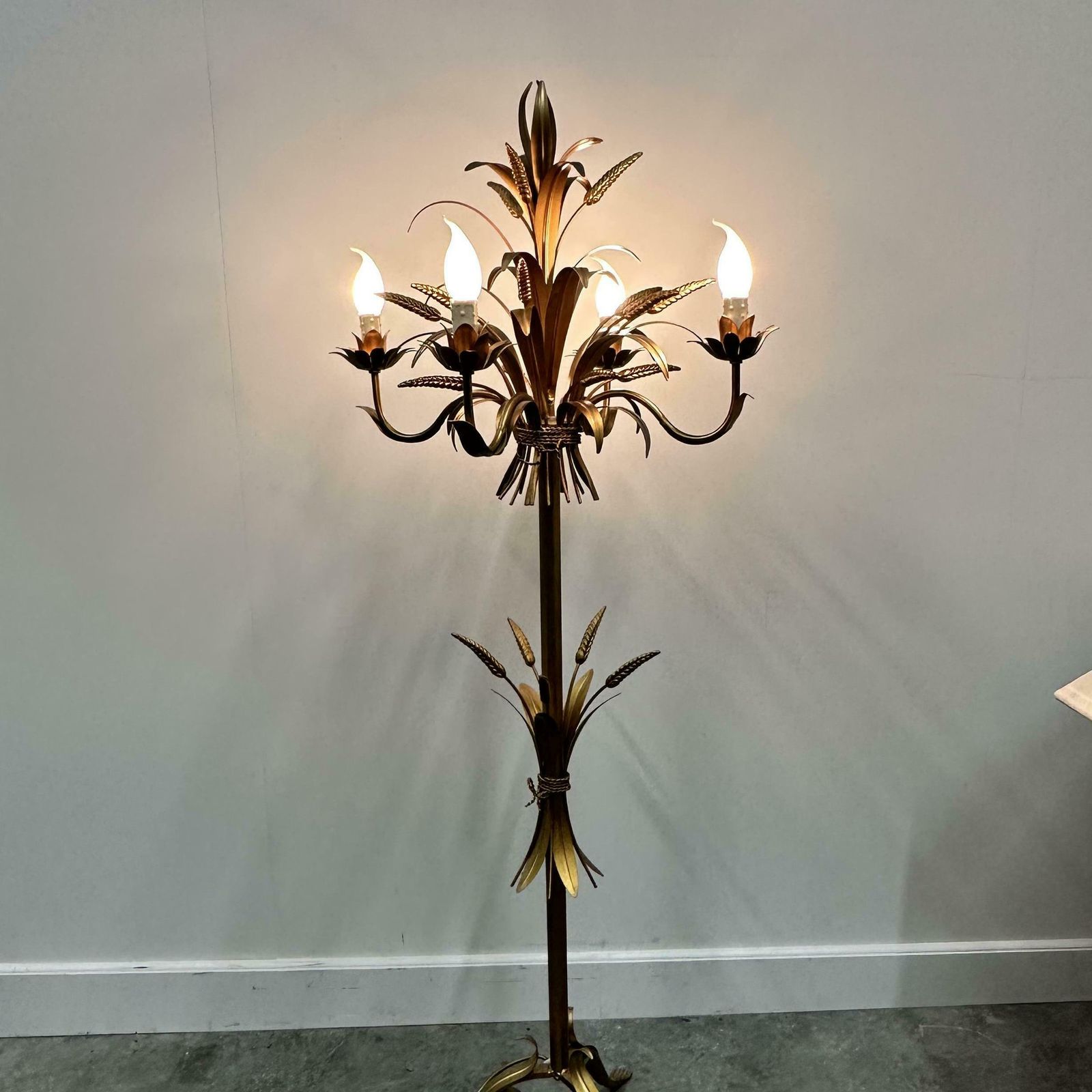Rare Gilt Metal Sheaf Of Wheat Floor Lamp By Hans Kogl, 1970s. photo furniture
