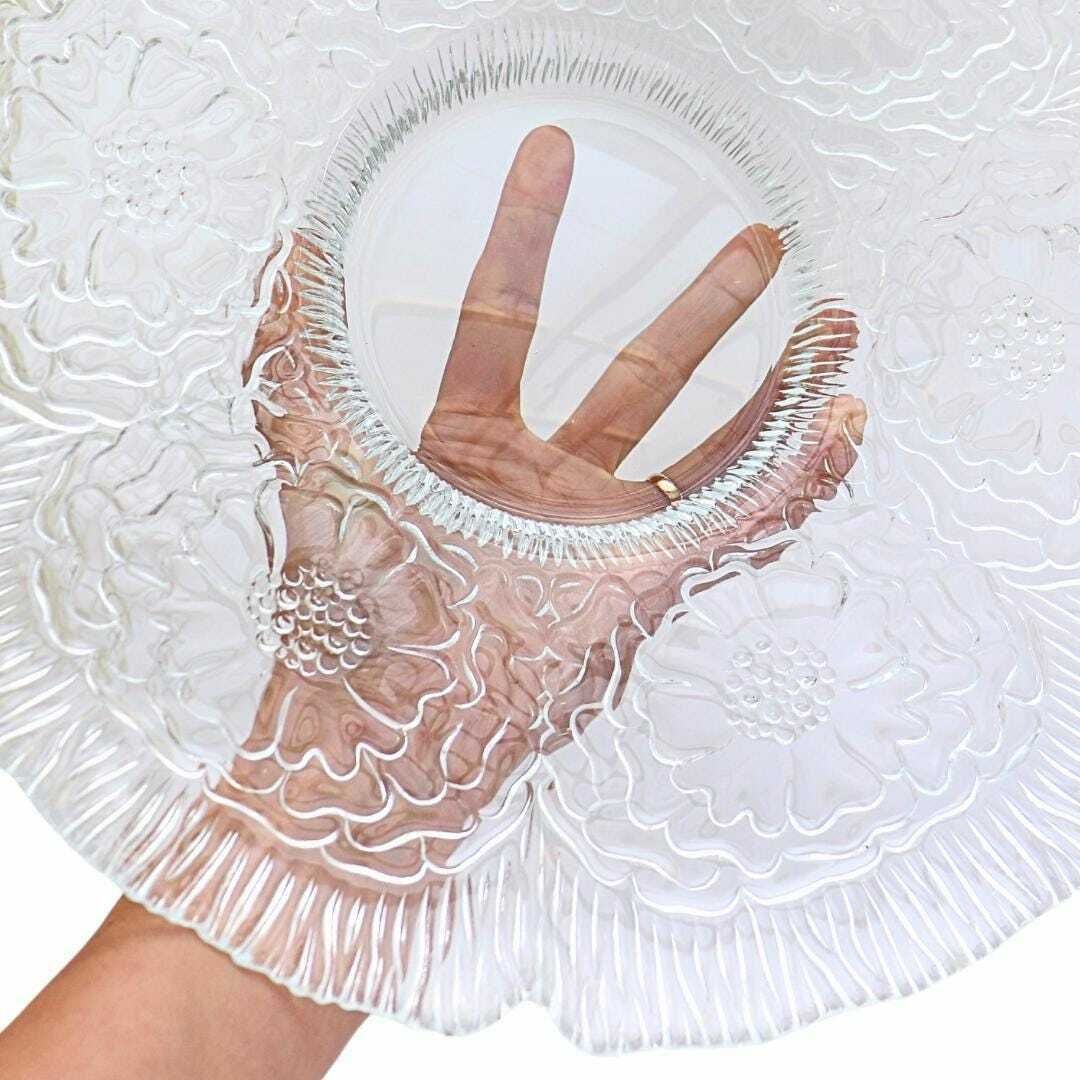 Large French Glass Bowl Centrepiece With Floral Design, Large French Bowl, Floral Centrepiece photo furniture