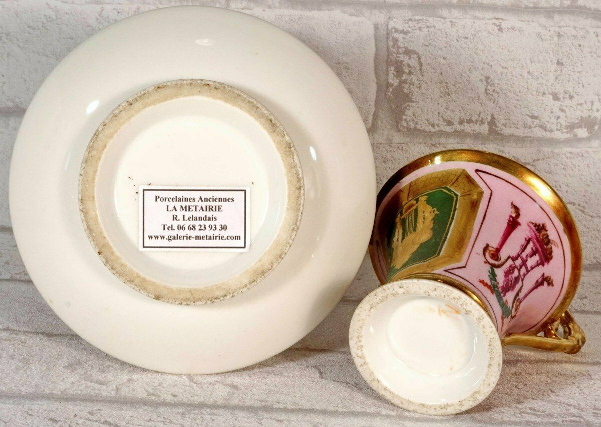 Jasmin Cup And Saucer In Paris Porcelain   Empire Period photo vintage