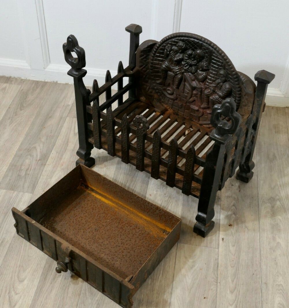 Gothic Style Free Standing Fire Basket With Decorative Back And Ash Pan photo 570.0