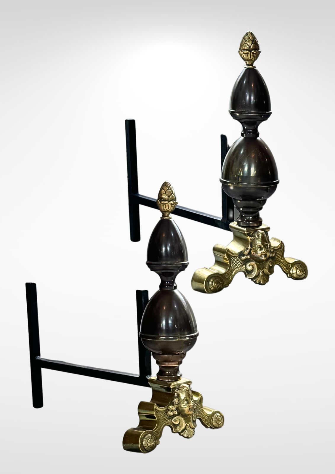 photo furniture Large Pair Of Antique Dutch Cast Bronze And Brass Fire Dogs Andirons