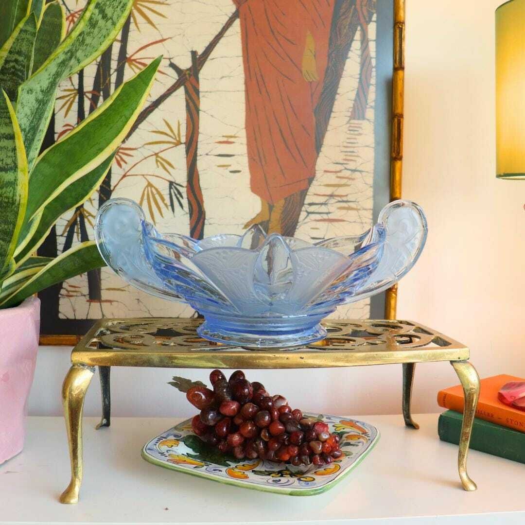 Art Deco German Pressed Glass Bowl By Brockwitz Nr 9073a By Fritz Scheiner, Blue Deco Centrepice photo furniture