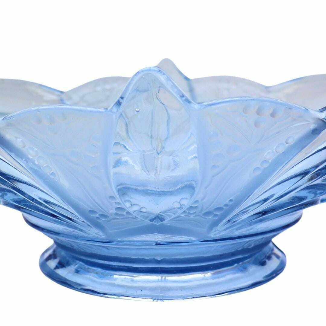 Art Deco German Pressed Glass Bowl By Brockwitz Nr 9073a By Fritz Scheiner, Blue Deco Centrepice photo 65.0