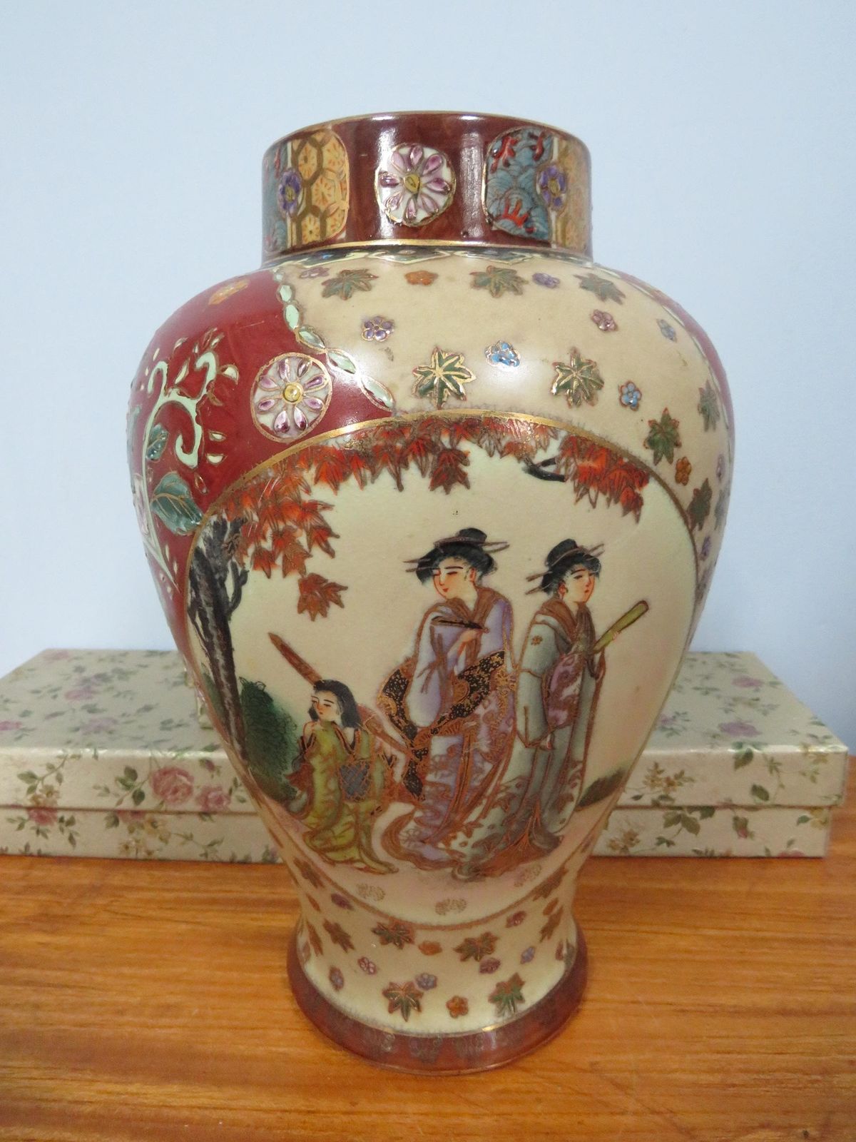 Satsuma Vase, Chinese Vase, Large Vase, Ceramic Vase, Big Vase, Decorative Vase, Oriental Decor, Oriental Vase, Geisha Girl, Floral Vase photo buy