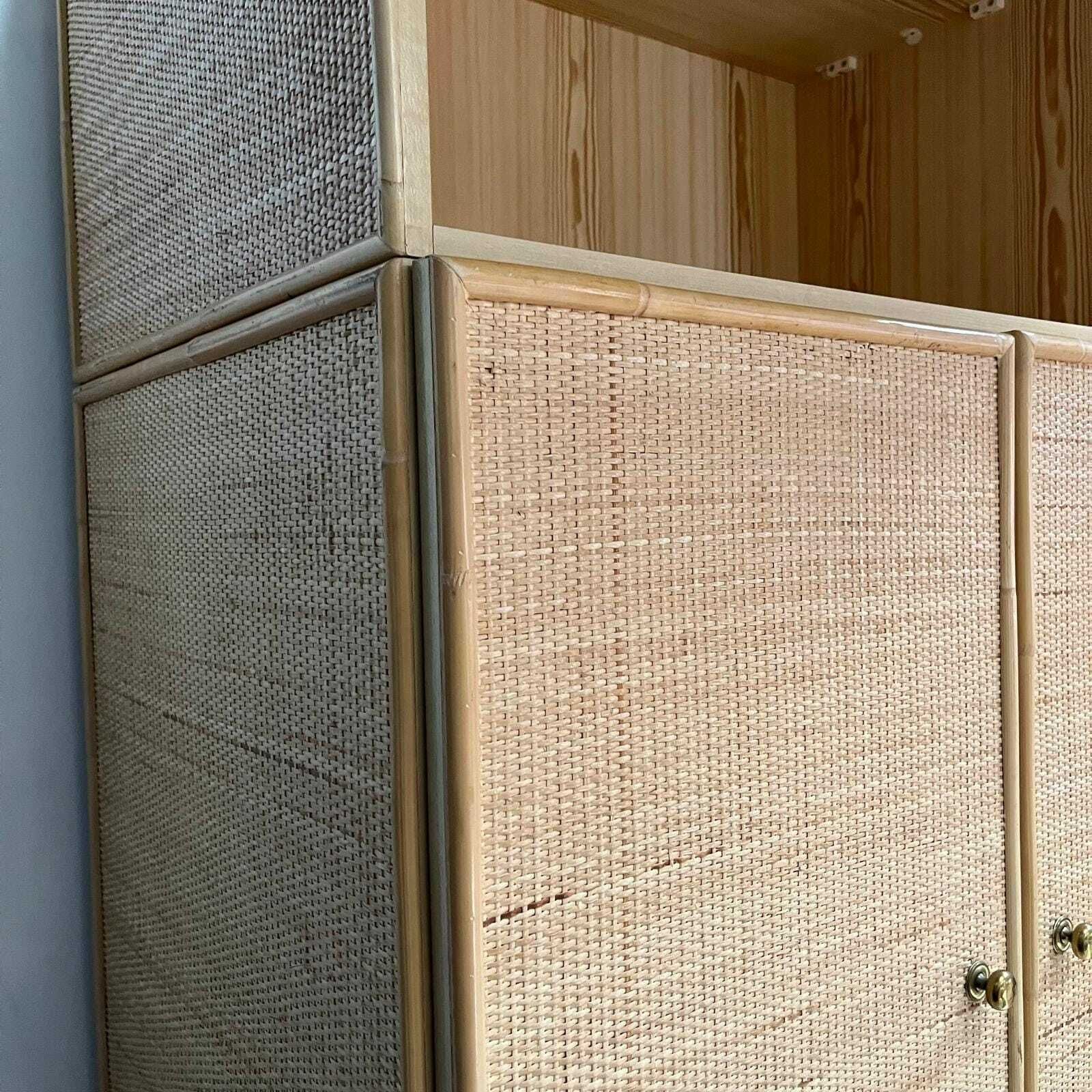 Vintage Rattan Double Wardrobe With Upper Storage Cupboard photo 1495.0