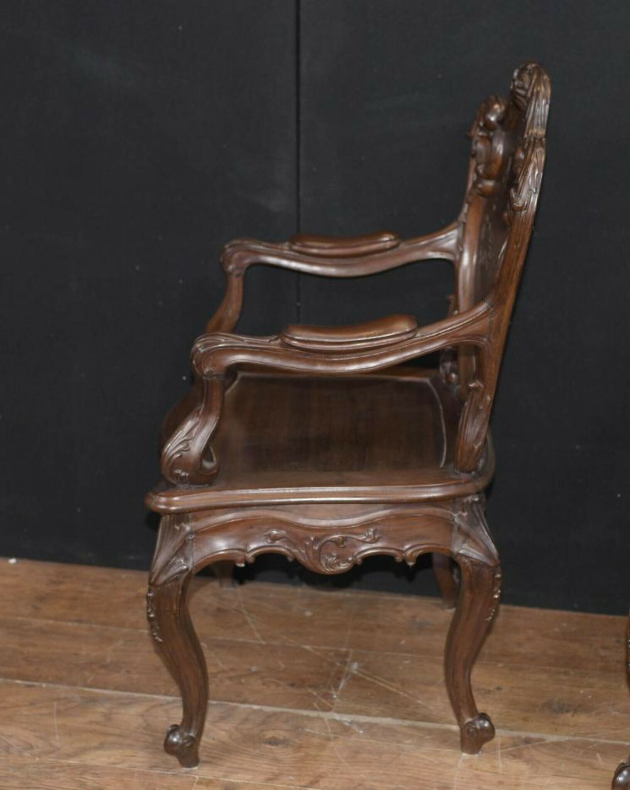 Pair Art Nouveau French Hard Wood Arm Chairs photo furniture