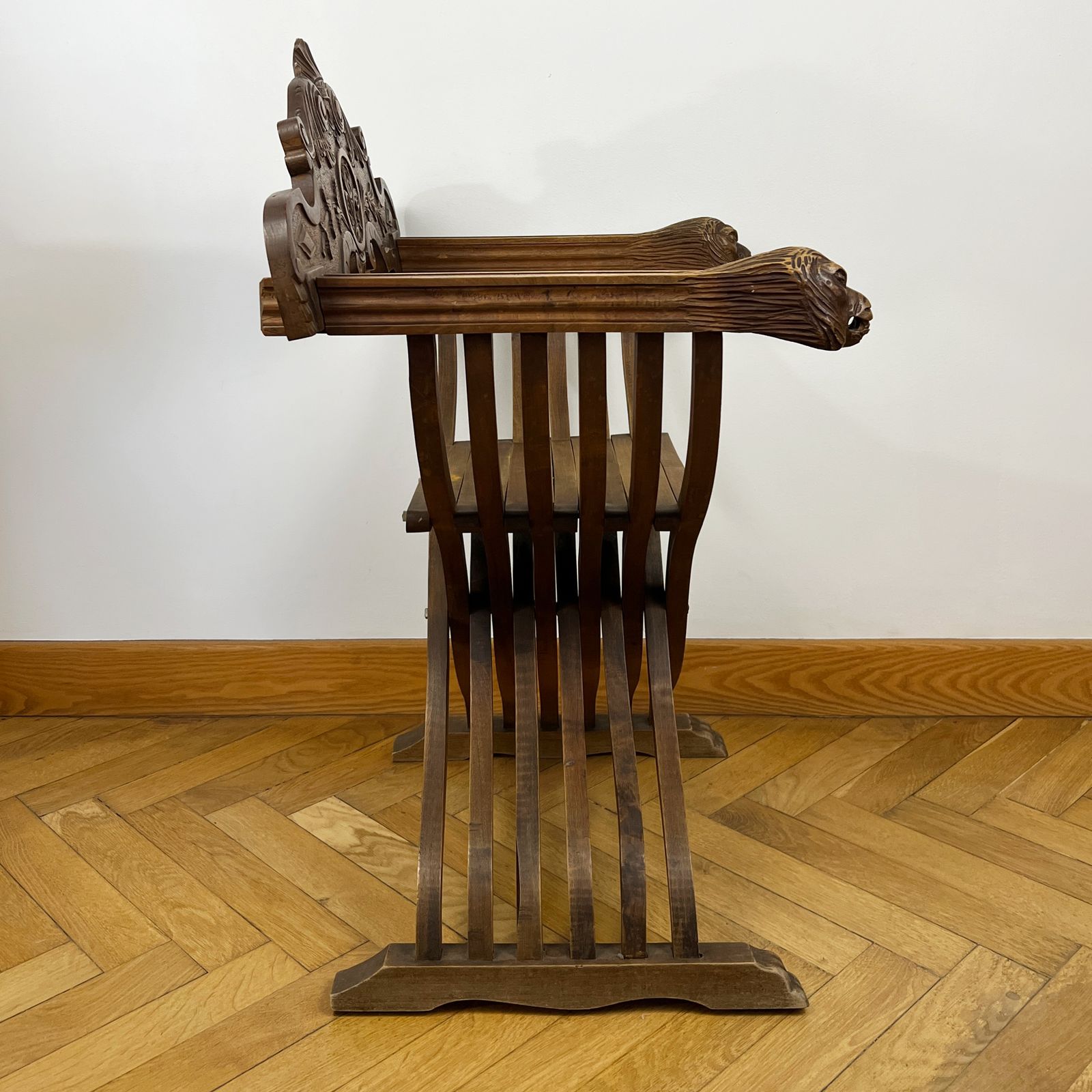 Antique Savonarola Chair, Florentine Renaissance Home Decor, Carved Wood Armchair photo buy