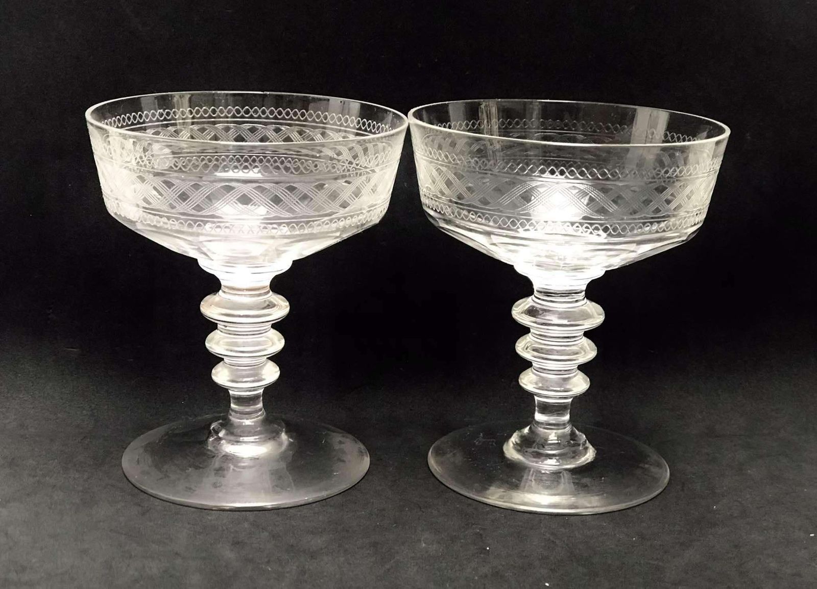 photo for sale 2 Champagne Coupes Antique Crystal Cut Coupes 1860s French Stem Bar Cart Decor Wedding Bartender Cocktail Glasses Gift Toast Wedding