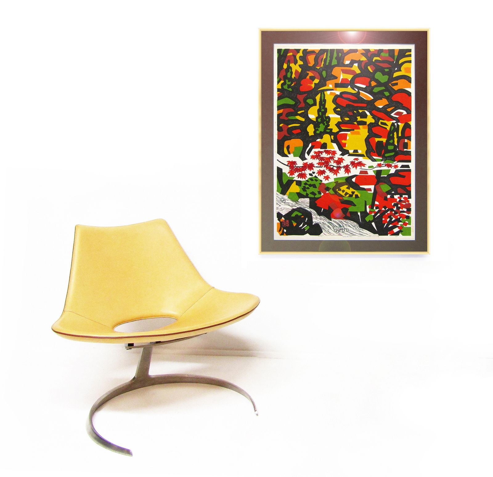 Large Hand Signed 1968 Japanese Fukushima Landscape Woodblock Print By Okiie Hashimoto photo furniture