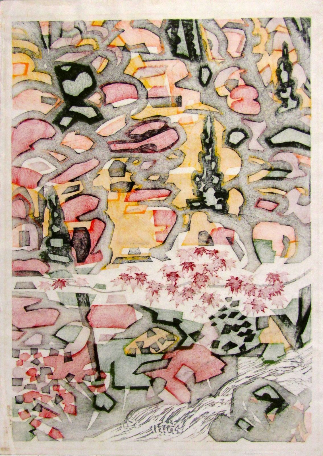 Large Hand Signed 1968 Japanese Fukushima Landscape Woodblock Print By Okiie Hashimoto photo vinterior