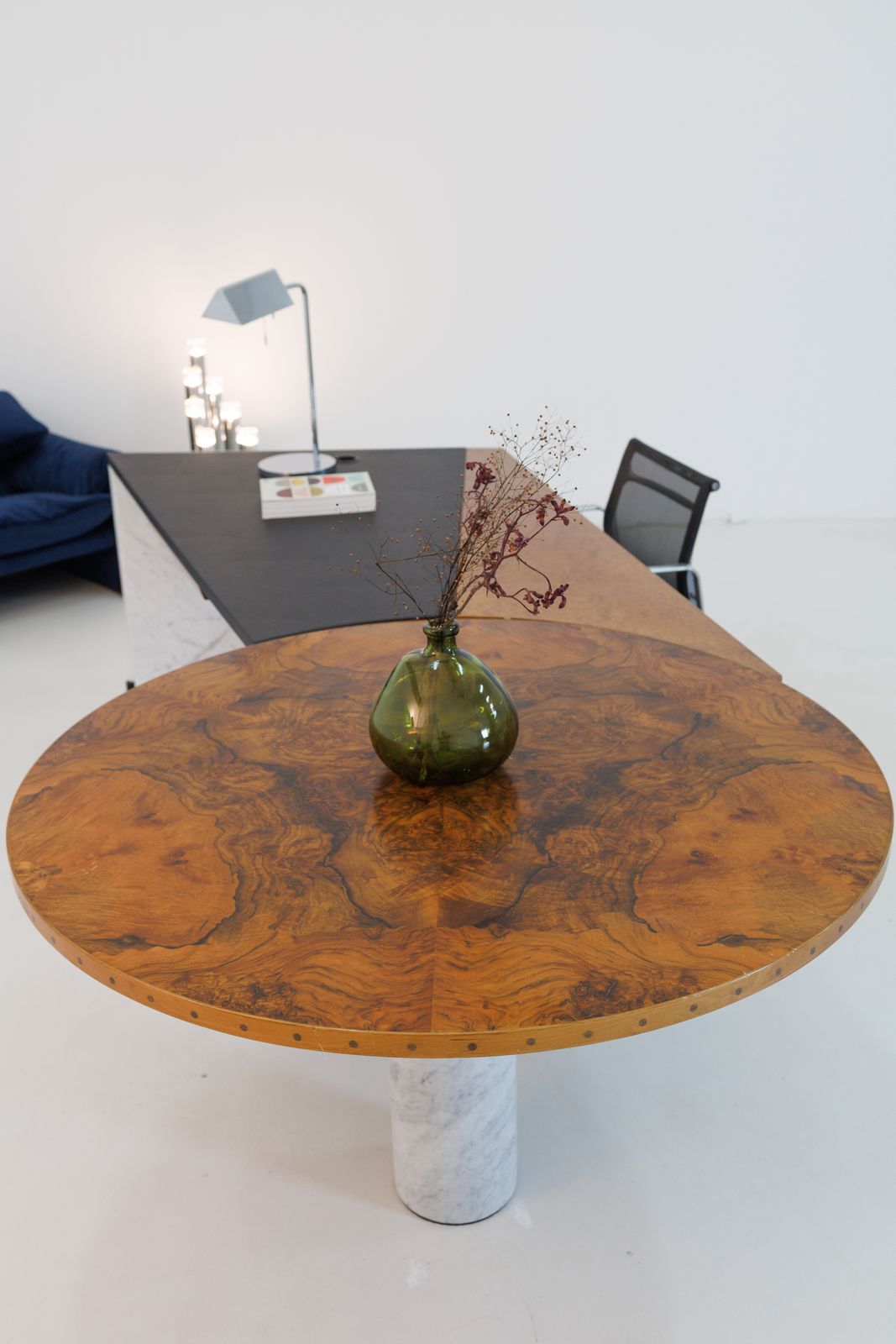 Unique Custom Carrara Marble & Burl Wood Desk   Italy, 1980s photo Furniture