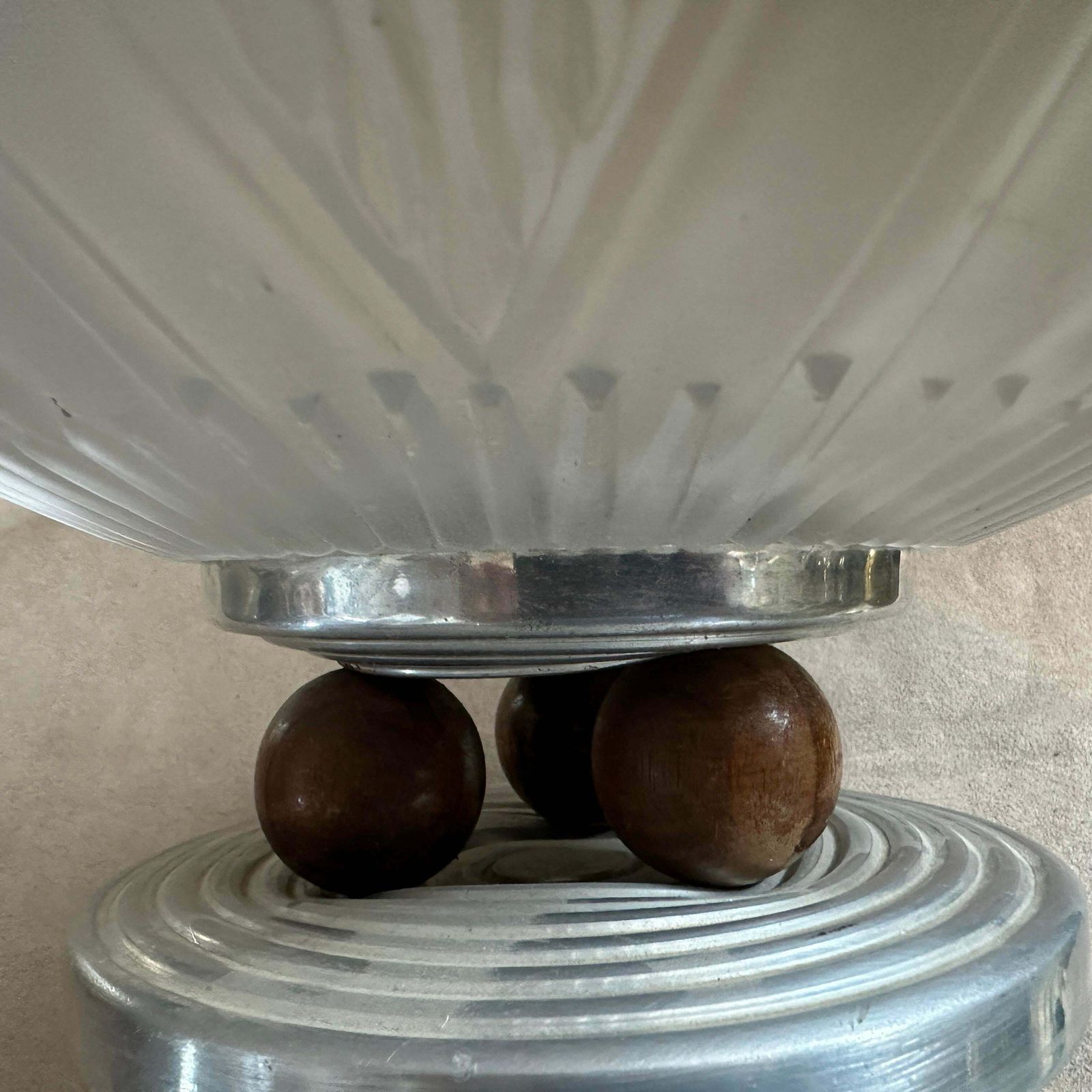 1930s Art Deco Aluminum Wood And Opalescent Glass French Centerpiece photo vinterior