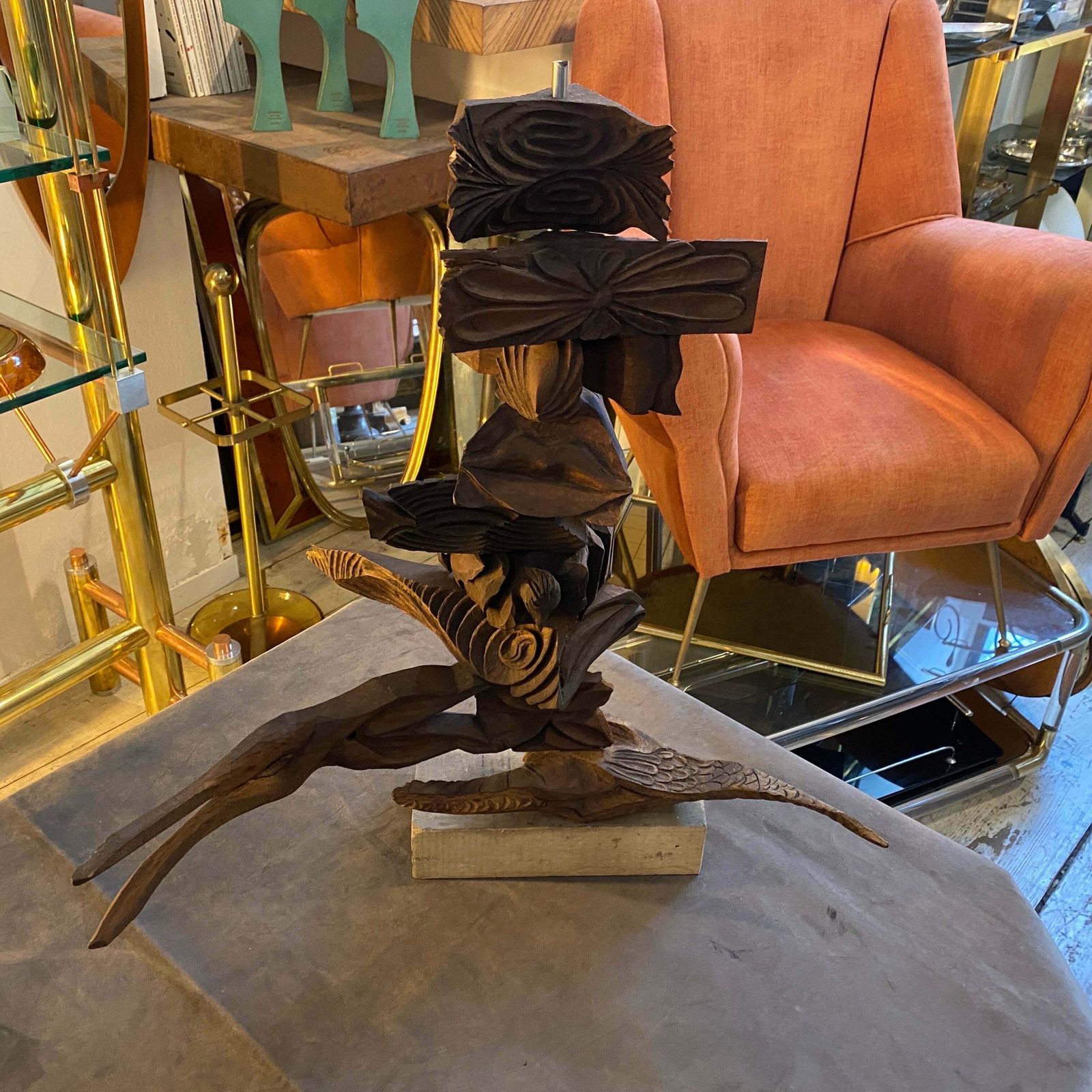 2000s Organic Modern Movable Hand Carved Sicilian Wood Sculpture By Sciacca photo furniture