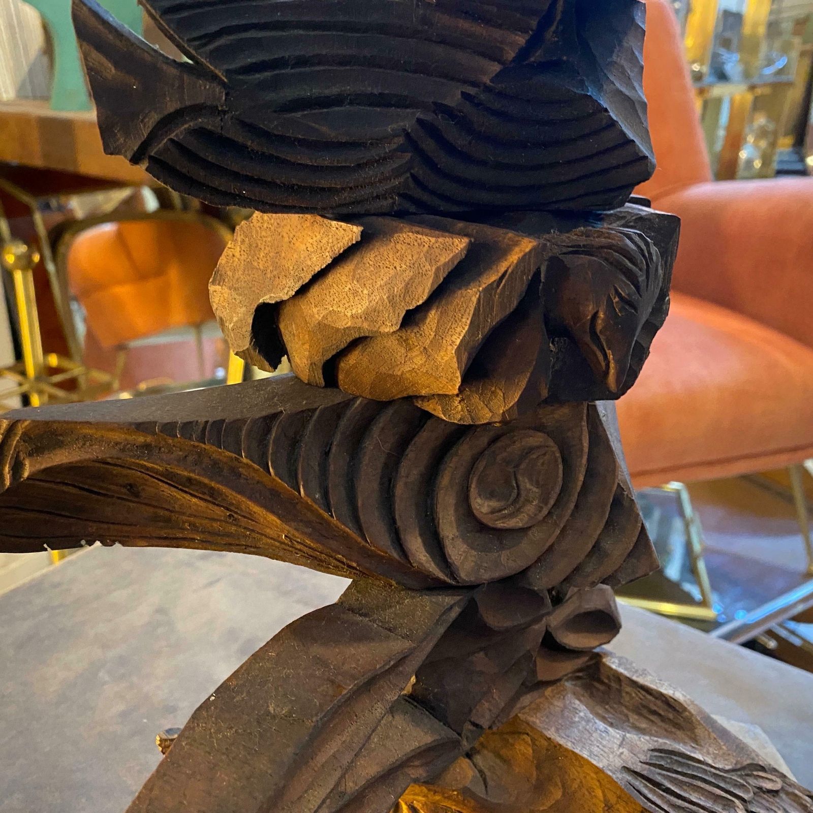 2000s Organic Modern Movable Hand Carved Sicilian Wood Sculpture By Sciacca photo vinterior