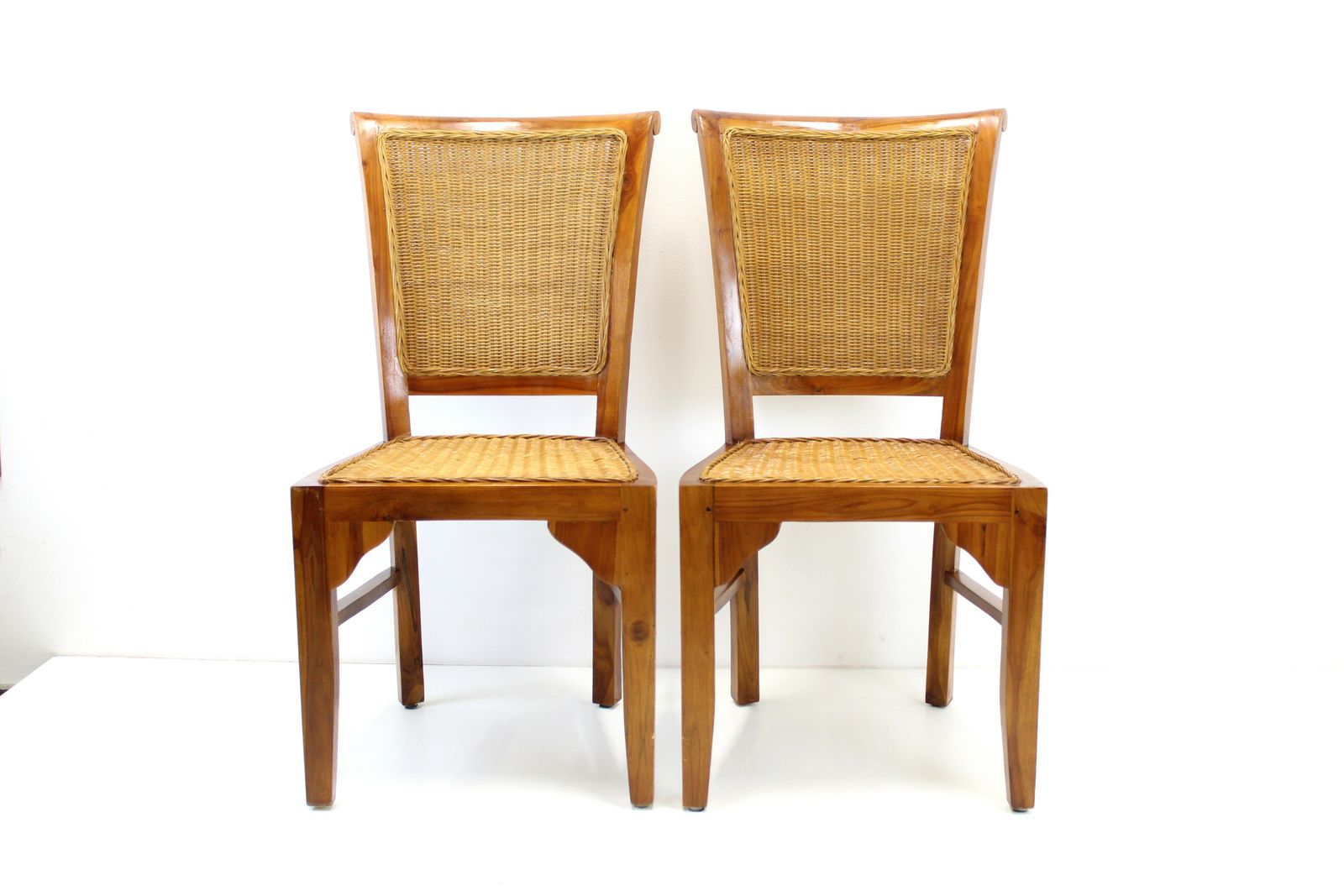 1 Of 2 Wood And Rattan Vintage Dining Chairs photo furniture