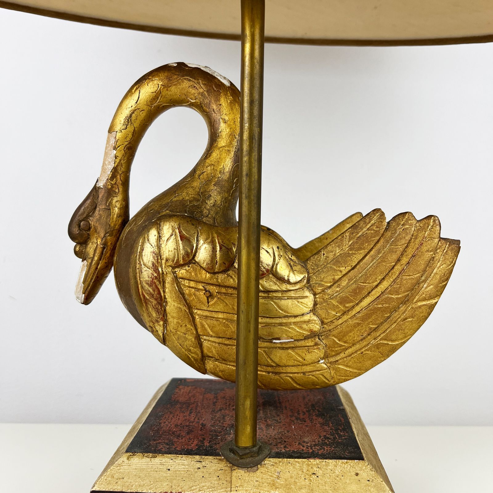 Antique Fragment Table Lamp, Italian Salvaged Carved Gilt Wood Swan Lamp photo for sale