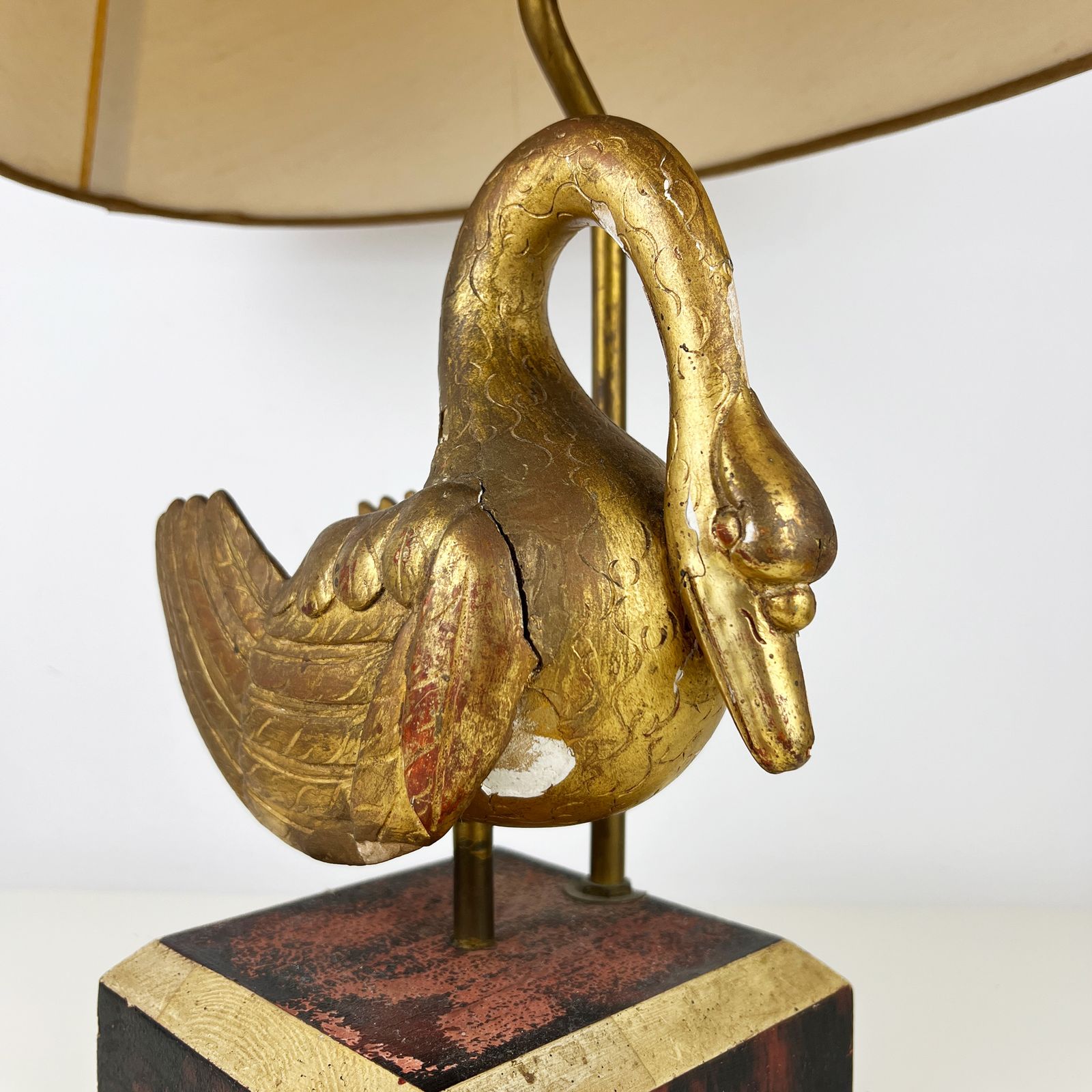 Antique Fragment Table Lamp, Italian Salvaged Carved Gilt Wood Swan Lamp photo 590.0