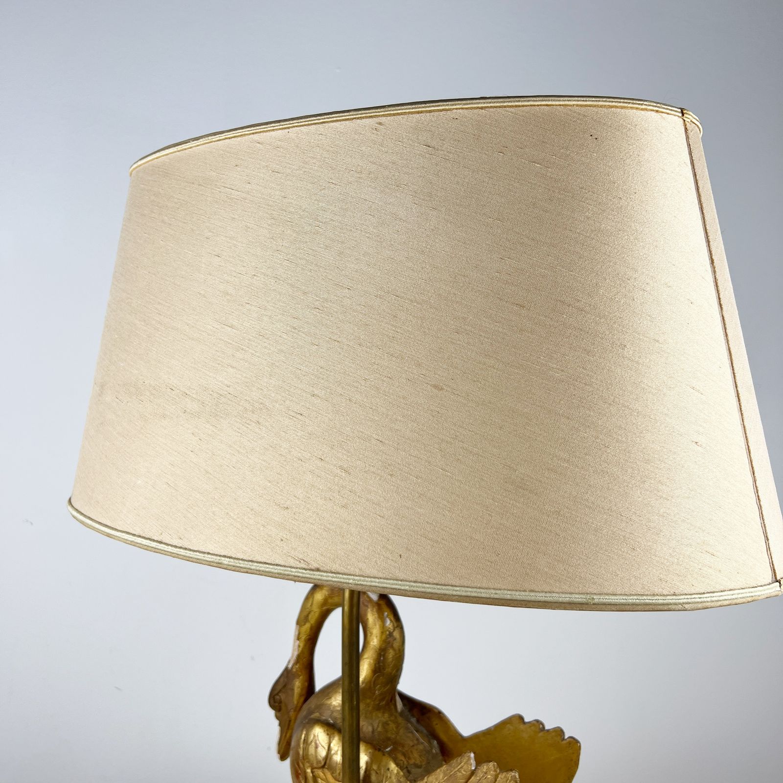 Antique Fragment Table Lamp, Italian Salvaged Carved Gilt Wood Swan Lamp photo vinterior