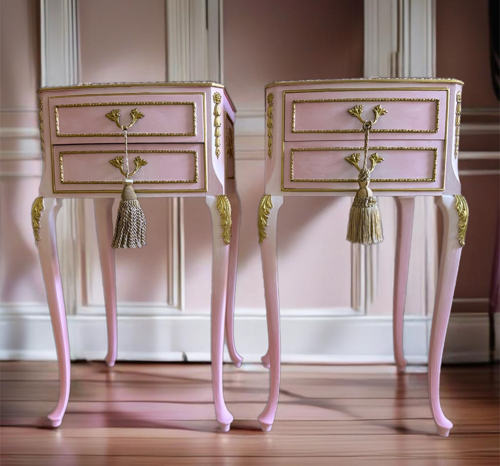 Peony & Blush French Style Bedside Cabinets, Soft Ombre Tones, Pair Of Cabinets, Bedroom Furniture, French Decor