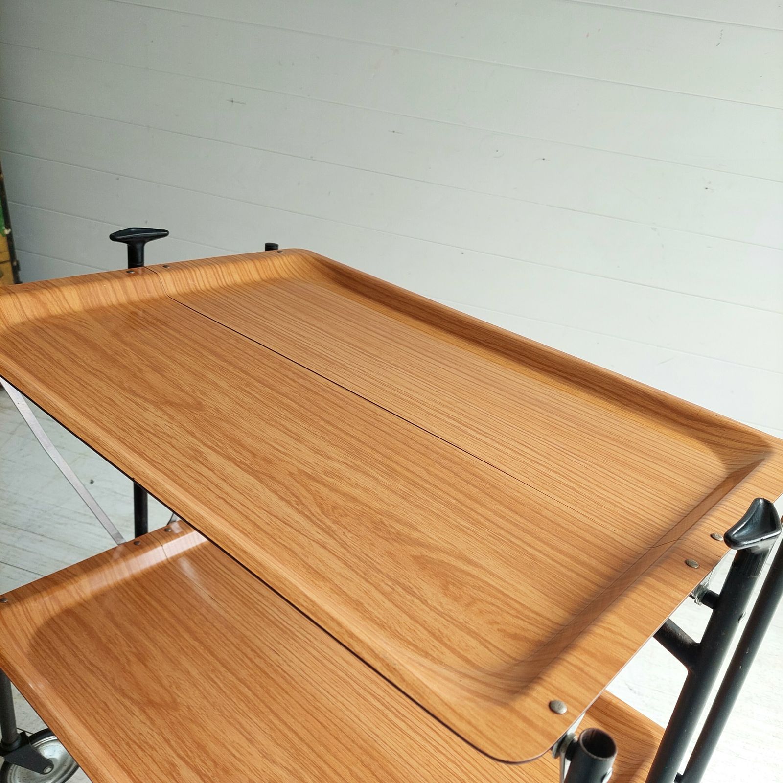 Mid Century Foldable Serving Teak Formica Trolley 2 Tier Bar Cart, 1960s photo buy