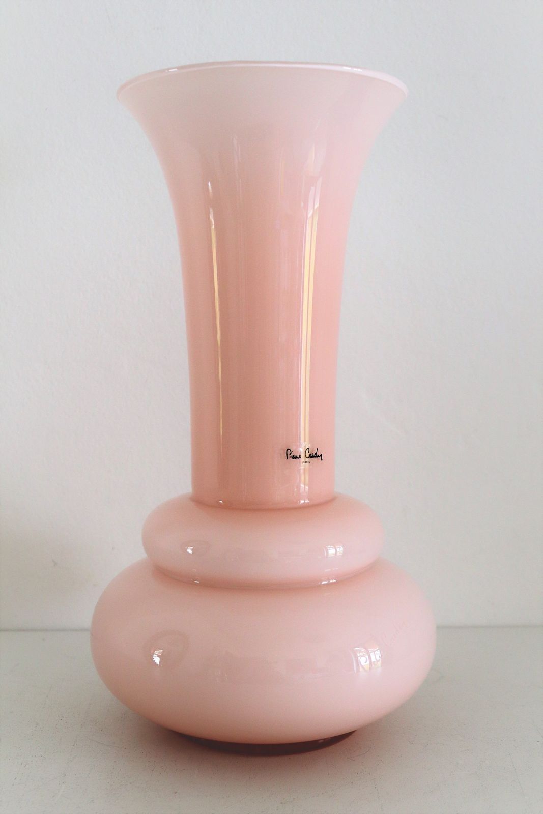 French Pink Flower Glass Vase Signed From Pierre Cardin, 1980s photo vintage