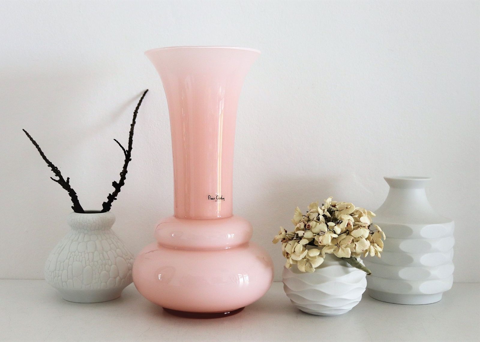 photo for sale French Pink Flower Glass Vase Signed From Pierre Cardin, 1980s