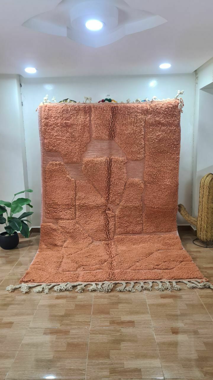 Luxurious Handwoven Moroccan Beni Ouarain Rug In Terracotta – Authentic Berber Carpet