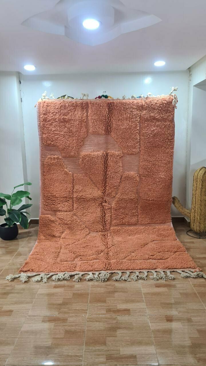 Luxurious Handwoven Moroccan Beni Ouarain Rug In Terracotta – Authentic Berber Carpet photo furniture